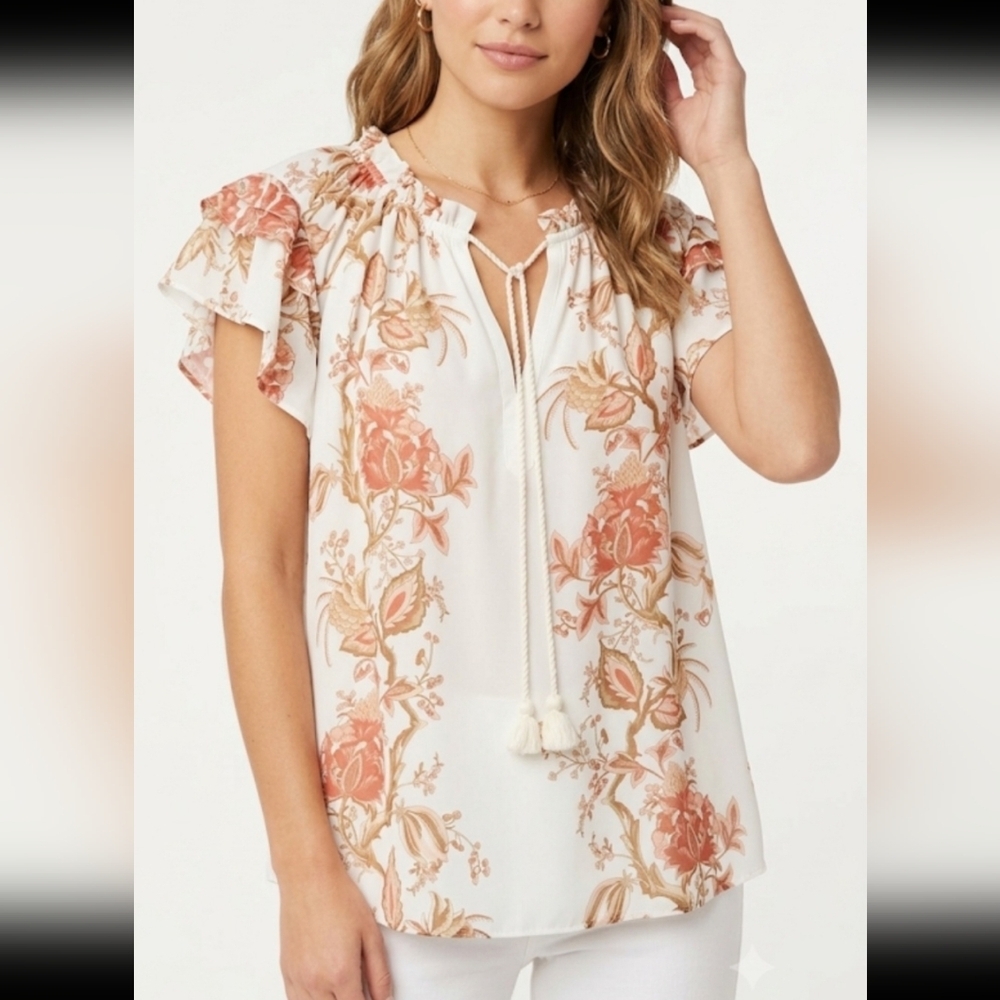 🌷Rose + Olive Stunning Boho Floral Flutter Sleeve Blouse by 🌷size: XL